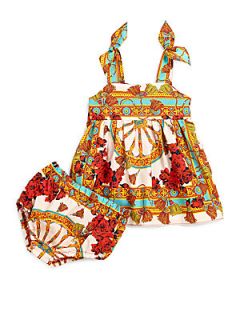 Dolce & Gabbana Infants Two Piece Floral Poplin Dress & Bloomers Set   Orange R