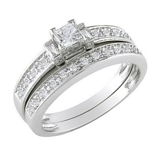 10K White Gold Diamond Bridal Set Silver 9.0