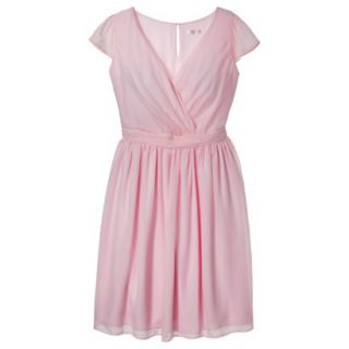 TEVOLIO Womens Chiffon Cap Sleeve V Neck Dress   Pink   10