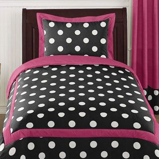 Sweet Jojo Designs Girls Polka Dot 4 piece Twin Comforter Set (Black/ white/ hot pinkMaterials 100 percent cottonFill material PolyesterCare instructions Machine washableBrand Sweet Jojo DesignsComforter 62 inches wide x 86 inches longSham 20 inches