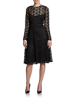 Belted Illusion Lace Dress   Black