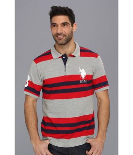 U.S. Polo Assn Multi Colored Striped Polo with Big Pony Mens Short Sleeve Pullover (Gray)