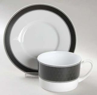 Studio Nova Spectrum Black Flat Cup & Saucer Set, Fine China Dinnerware   Black