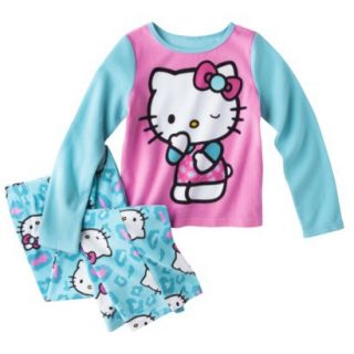 Hello Kitty Girls 2 Piece Fleece Long Sleeve Pajama Set   Pink/Blue 8