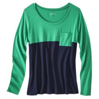 Merona Womens Long Sleeve Colorblock Tee   Green/Navy L