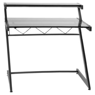 Euro Style Z Deluxe Medium Desk with Shelf   Graphite Black / Smoked Glass  