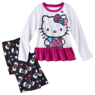 Hello Kitty Girls 2 Piece Long Sleeve Pajama Set   White L