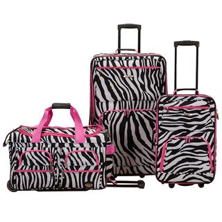Rockland Perfect Ensemble Pink Zebra 3 piece Rolling Expandable Upright Luggage Set (Pink zebraWeight 19 inch carry on (6.5 pound), 22 inch duffel (4.5 pound), 28 inch upright (8.5 pound)Two (2) front, full size zipper secured pocketsInternal organizatio