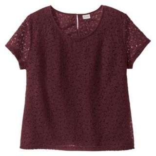 Merona Womens Plus Size Short Sleeve Lace Overlay Blouse   Berry 4X