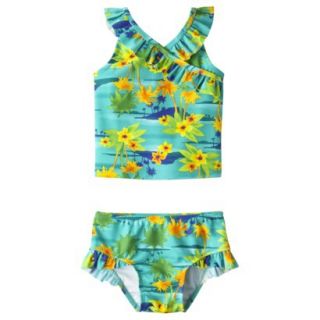 Circo Infant Toddler Girls 2 Piece Floral Tankini Swimsuit Set   Turquoise 5T