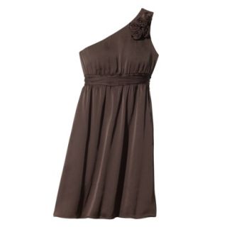 TEVOLIO Womens Plus Size Satin One Shoulder Rosette Dress   Brown   18W