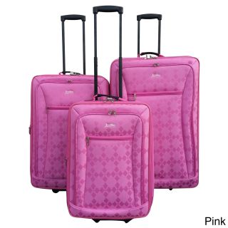 Jourdan Diamond 3 piece Expandable Upright Luggage Set (Chocolate, pink, black, red Materials PolyesterPockets Two (2) exterior pocketsWeight 28 inch 9 pounds, 25 inch 8 pounds, 21 inch 5 poundsCarrying handle Two (2) WheeledWheel type Inline skat