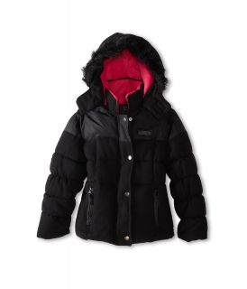 U.S. Polo Assn Kids Wool Jacket with Faux Fur Trimmed Hood Girls Coat (Black)