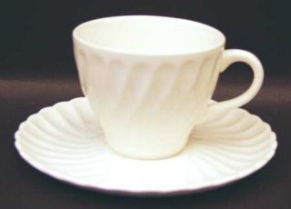 SCIO White Swirl Flat Cup & Saucer Set, Fine China Dinnerware   All White, Swirl