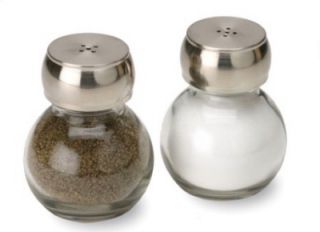 Olde Thompson Orbit Salt & Pepper Shaker Set, Glass w/ Brushed Top, 3 in, Filled