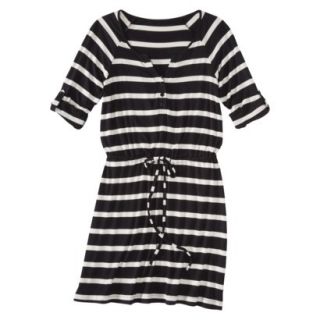 Merona Womens Knit Striped Henley Dress   Black/White  XL