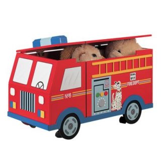 Toy Chest Teamson Designs Kids Storage Trunk with Wheels   Fire Engine