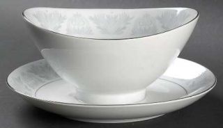 Mikasa Caravel Gravy Boat with Attached Underplate, Fine China Dinnerware   Gray