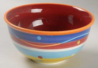 Gourmet Expressions Gox2 Soup/Cereal Bowl, Fine China Dinnerware   Red&Blue Band