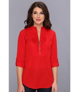 MICHAEL Michael Kors Tux Shirt w/ Zipper Womens Blouse (Red)