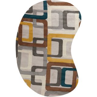 Hand tufted Ivory Geometric Squares Wool Rug (6 X 9)