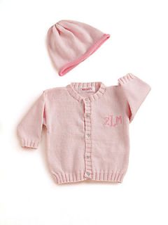 MJK Knits Infants Two Piece Personalized Cardigan & Hat Set/Pink   Pale Pink