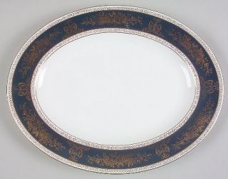 Wedgwood Columbia Blue & Gold 14 Oval Serving Platter, Fine China Dinnerware  