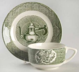 Royal (USA) Old Curiosity Shop, The (Green) Flat Cup & Saucer Set, Fine China Di