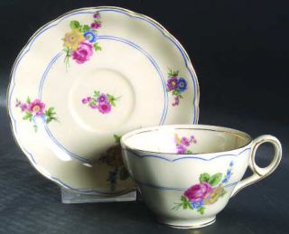Grindley Devonshire Rose Flat Cup & Saucer Set, Fine China Dinnerware   Cream Pe