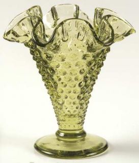 Fenton Hobnail Green (Colonial Green) 4 Inch Double Crimped Footed Vase   Coloni