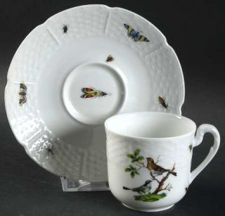 Ceralene Les Oiseaux Flat Demitasse Cup & Saucer, Fine China Dinnerware   Birds,