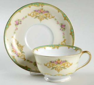 Noritake Maurice Footed Cup & Saucer Set, Fine China Dinnerware   Green & Yellow