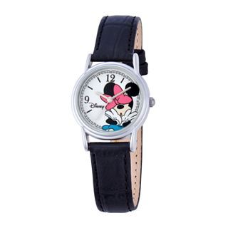 Disney Minnie Mouse Womens Black & Silver Tone Watch