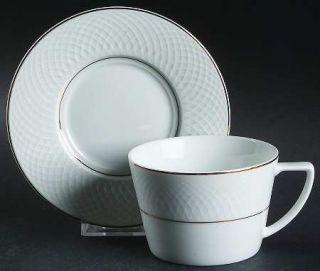 Nikko Orbit Gold Flat Cup & Saucer Set, Fine China Dinnerware   White Embossed C