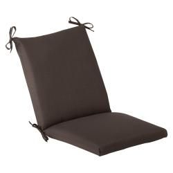 Pillow Perfect Outdoor Brown Square Chair Cushion (Brown Materials PolyesterFill 100 percent virgin polyester fiber fillClosure Sewn seam Weather resistant UV protection Care instructions Spot clean onlyDimensions 36.5 inches long x 18 inches wide x
