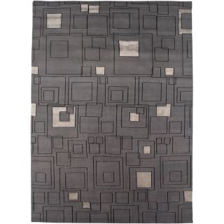 Hand knotted Geometric Medium Gray Wool/ Art silk Rug (36 X 56)
