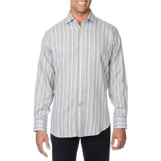 Thomas Dean Mens Olive Striped Button down Shirt