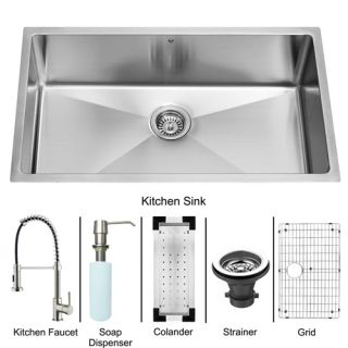 Vigo Industries VG15079 Kitchen Sink Set, Undermount Sink, Faucet, Colander, Grid, Strainer amp; Dispenser Stainless Steel