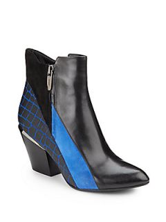 Leila Mixed Media Ankle Boots   Blue Black
