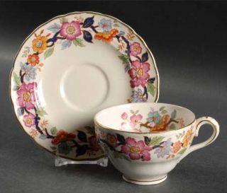 Grindley Old China Flat Cup & Saucer Set, Fine China Dinnerware   Royal Petal,Fl