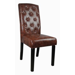 Castillian Classic Brown Faux Leather Tufted Parson Chairs (set Of 2)