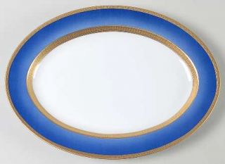 Faberge Athena 14 Oval Serving Platter, Fine China Dinnerware   Blue Border