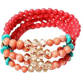 ZOe + SYD Coral & Turquoise Multi Row Bracelet, Womens