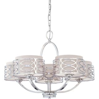 Harlow  5 Light Chandelier  Polished Nickel Finish With Slate Gray Fabric Shade