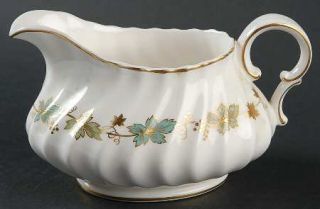 Royal Doulton Piedmont Creamer, Fine China Dinnerware   Teal,Green&Gold Leaves,S
