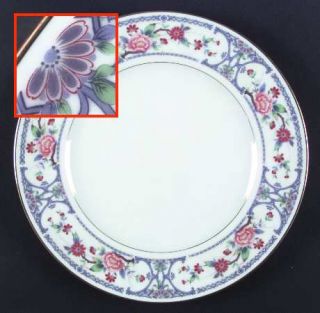 Noritake Romaine Dinner Plate, Fine China Dinnerware   Blue Decor, Pink Flowers,