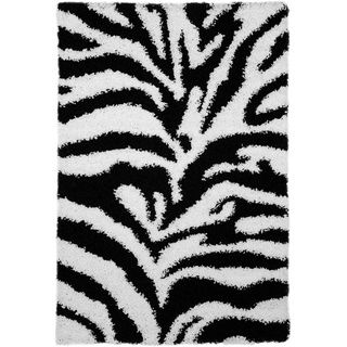 Shag Animal Design Zebra Black/ White Area Rug (67 X 93)