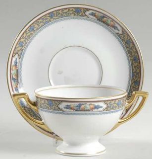 Thomas Harvest Footed Bouillon Cup & Saucer, Fine China Dinnerware   Rust Band,F