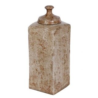 Privilege Large Lidded Ceramic Vase (TanMaterials CeramicDimensions 14 inches high x 5 inches wide x 5 inches deep )
