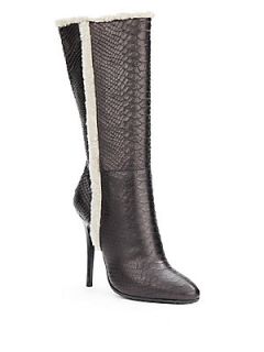 Shearling Snake Embossed Tall Boots   Nero